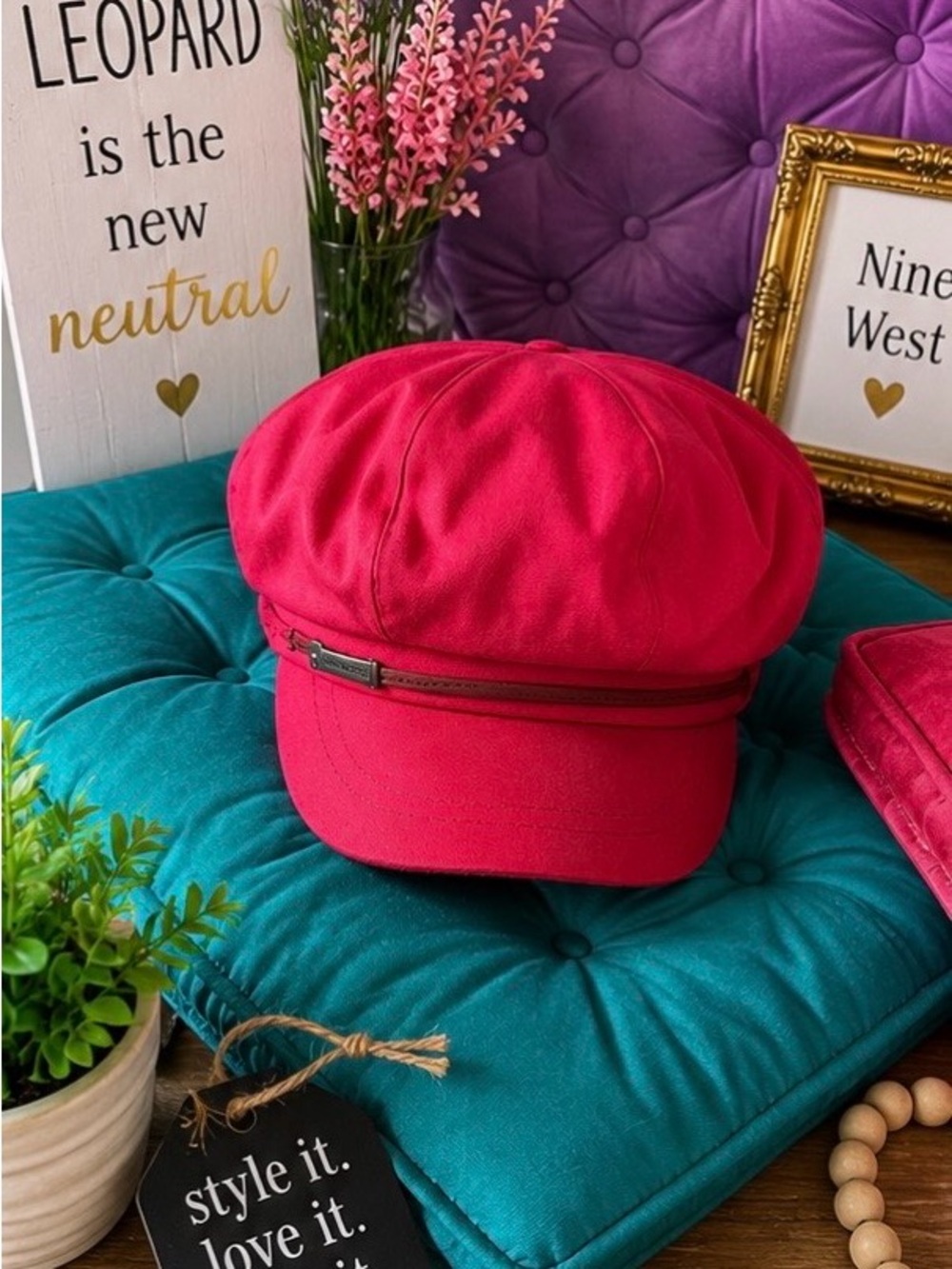 Nine West Hot Pink Newsboy Cap